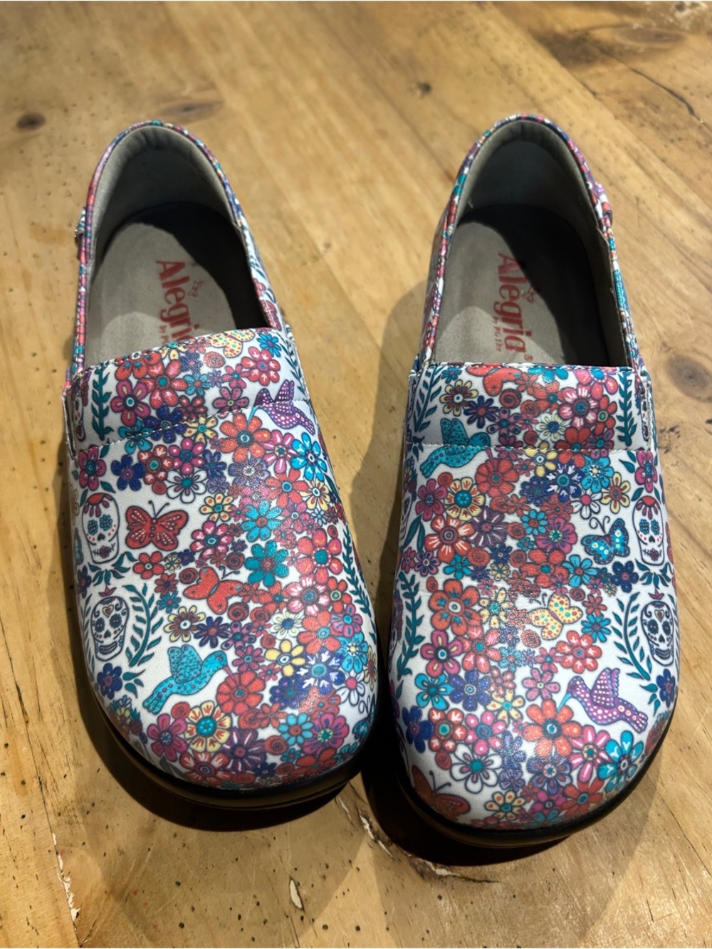 Alegria Multicolor Floral Printed Slip-On Clog — White Base